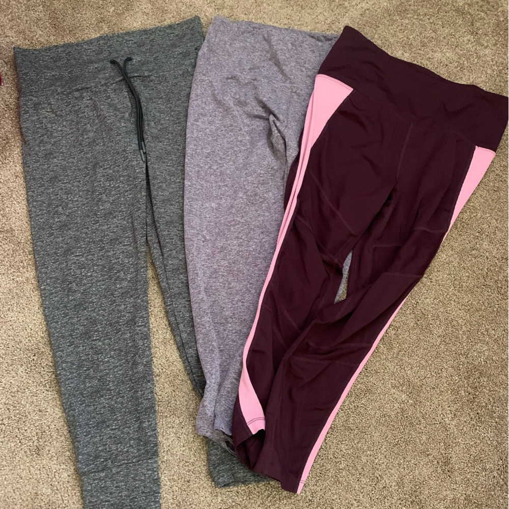 Set of Three Women's Work Out Leggings - Gray, Purple, and Pink